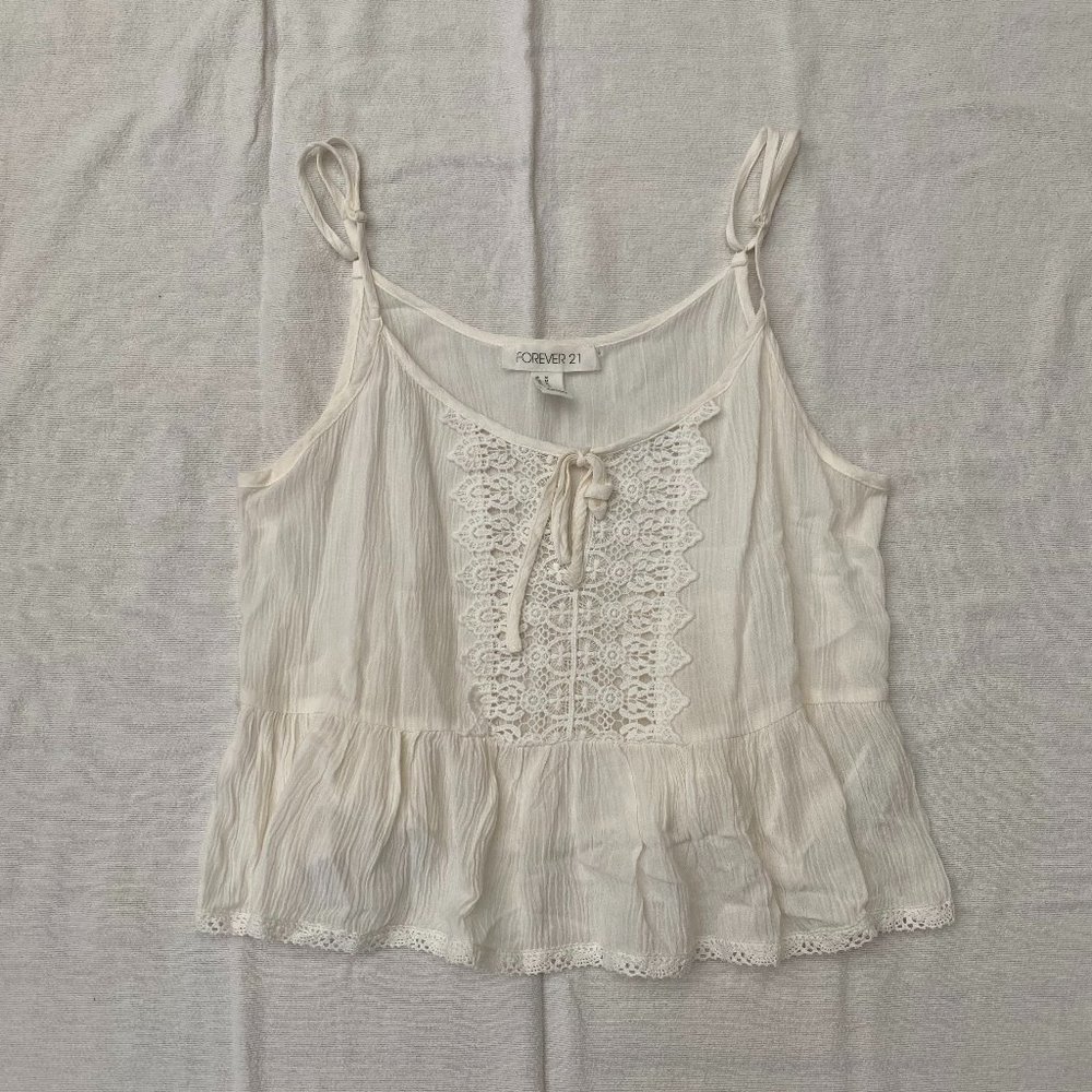 Forever 21 Cropped Off White Crochet Tank Top